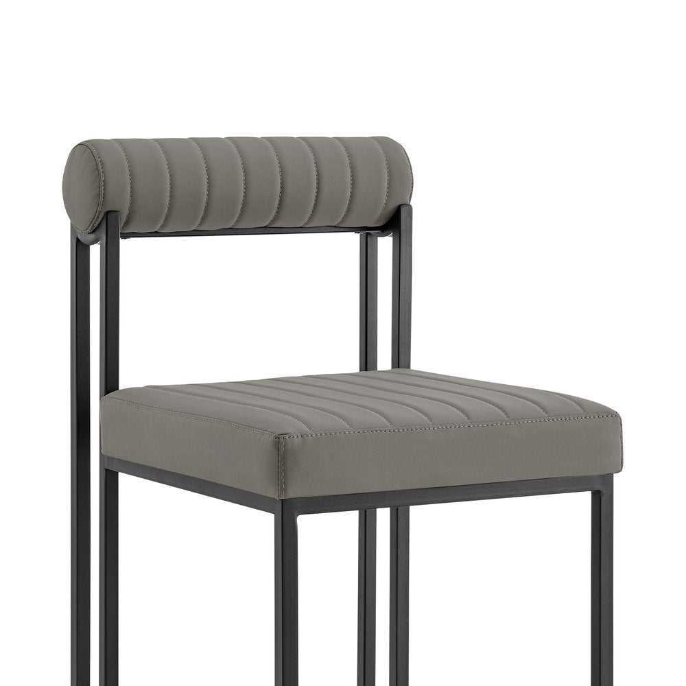 Set of Two Gray And Black Upholstered Faux Leather Open Back Dining Side Chairs HomeRoots