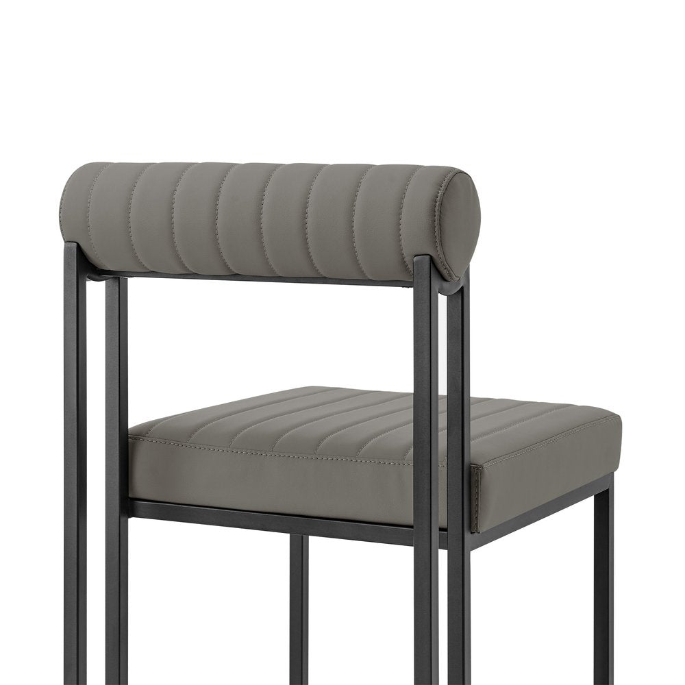Set of Two Gray And Black Upholstered Faux Leather Open Back Dining Side Chairs HomeRoots