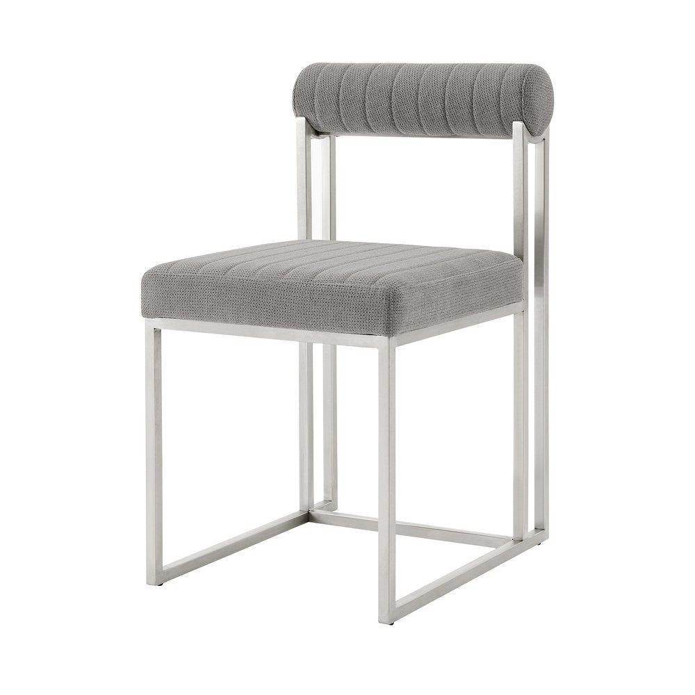 Set of Two Gray And Silver Upholstered Polyester Open Back Dining Side Chairs HomeRoots
