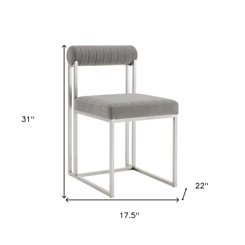 Set of Two Gray And Silver Upholstered Polyester Open Back Dining Side Chairs HomeRoots