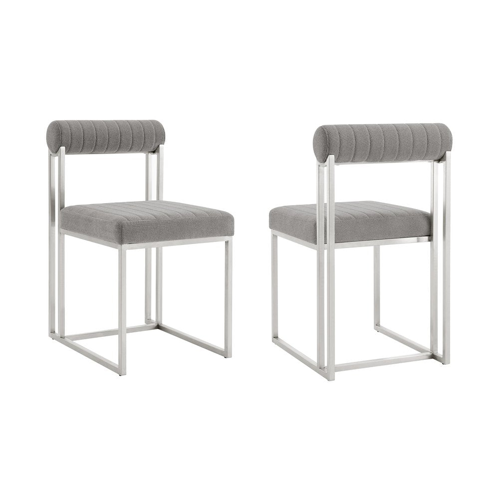 Set of Two Gray And Silver Upholstered Polyester Open Back Dining Side Chairs HomeRoots
