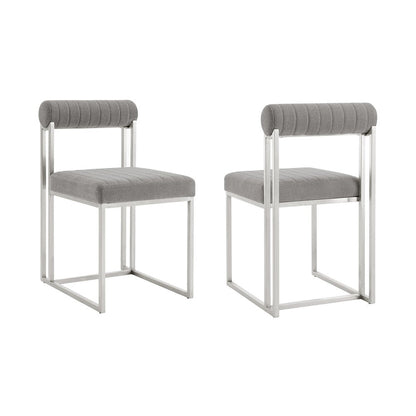 Set of Two Gray And Silver Upholstered Polyester Open Back Dining Side Chairs HomeRoots