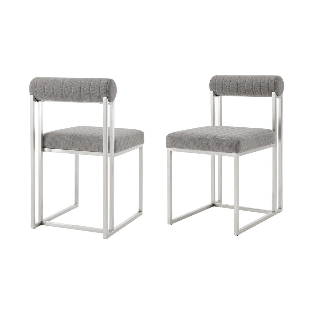 Set of Two Gray And Silver Upholstered Polyester Open Back Dining Side Chairs HomeRoots