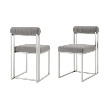 Set of Two Gray And Silver Upholstered Polyester Open Back Dining Side Chairs HomeRoots