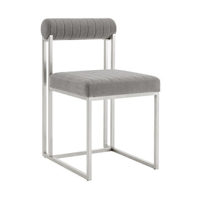 Set of Two Gray And Silver Upholstered Polyester Open Back Dining Side Chairs HomeRoots