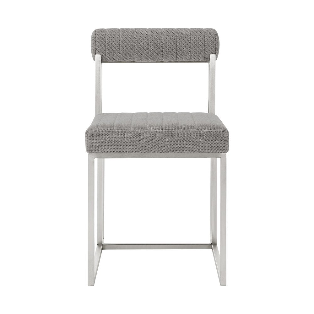 Set of Two Gray And Silver Upholstered Polyester Open Back Dining Side Chairs HomeRoots