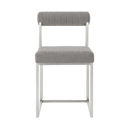 Set of Two Gray And Silver Upholstered Polyester Open Back Dining Side Chairs HomeRoots