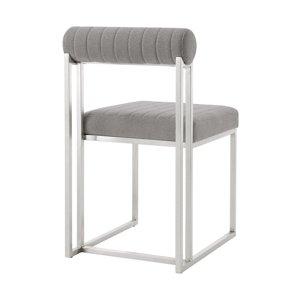 Set of Two Gray And Silver Upholstered Polyester Open Back Dining Side Chairs HomeRoots