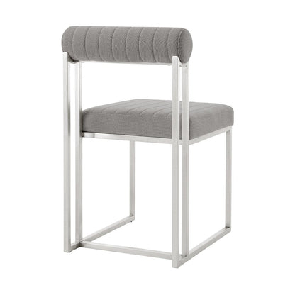 Set of Two Gray And Silver Upholstered Polyester Open Back Dining Side Chairs HomeRoots