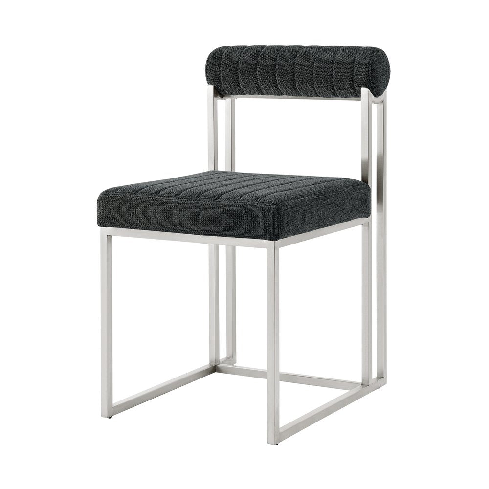 Set of Two Gray And Silver Upholstered Polyester Open Back Dining Side Chairs HomeRoots