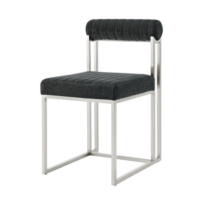 Set of Two Gray And Silver Upholstered Polyester Open Back Dining Side Chairs HomeRoots