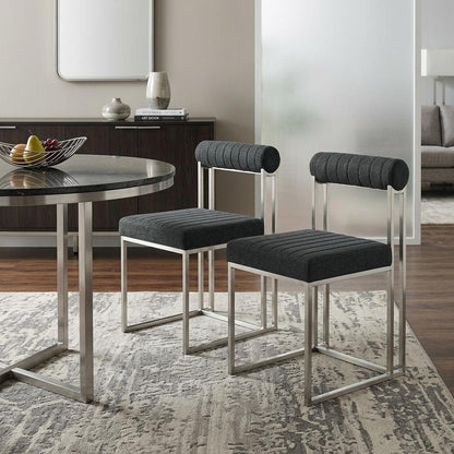 Set of Two Gray And Silver Upholstered Polyester Open Back Dining Side Chairs HomeRoots