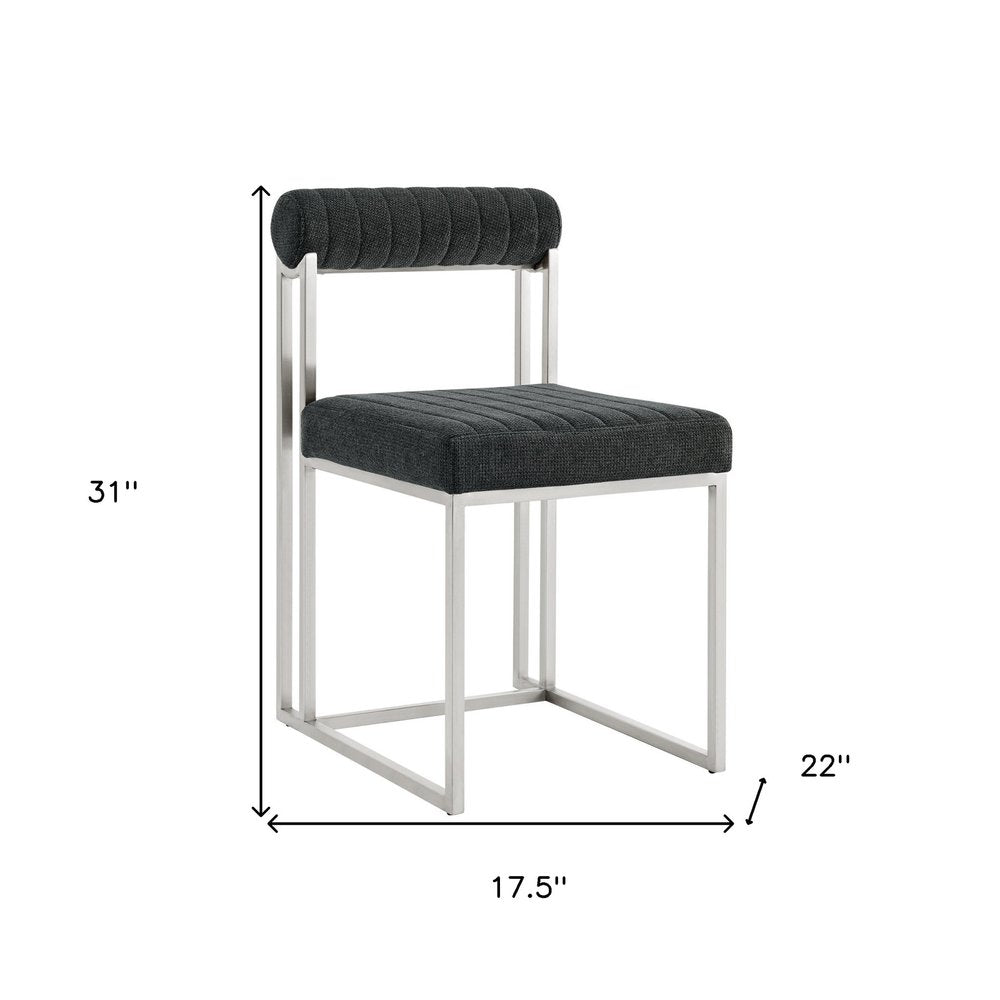 Set of Two Gray And Silver Upholstered Polyester Open Back Dining Side Chairs HomeRoots