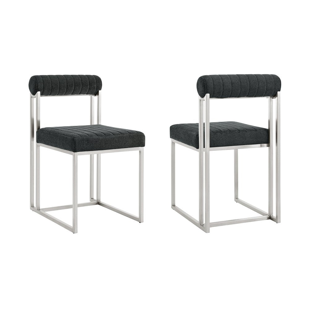 Set of Two Gray And Silver Upholstered Polyester Open Back Dining Side Chairs HomeRoots