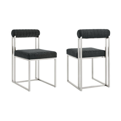 Set of Two Gray And Silver Upholstered Polyester Open Back Dining Side Chairs HomeRoots