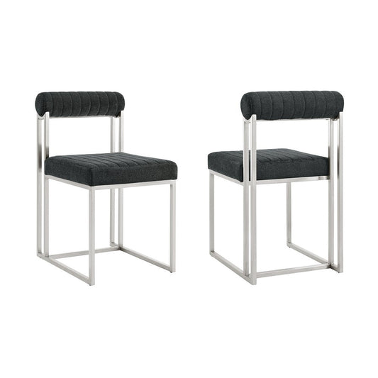 Set of Two Gray And Silver Upholstered Polyester Open Back Dining Side Chairs HomeRoots