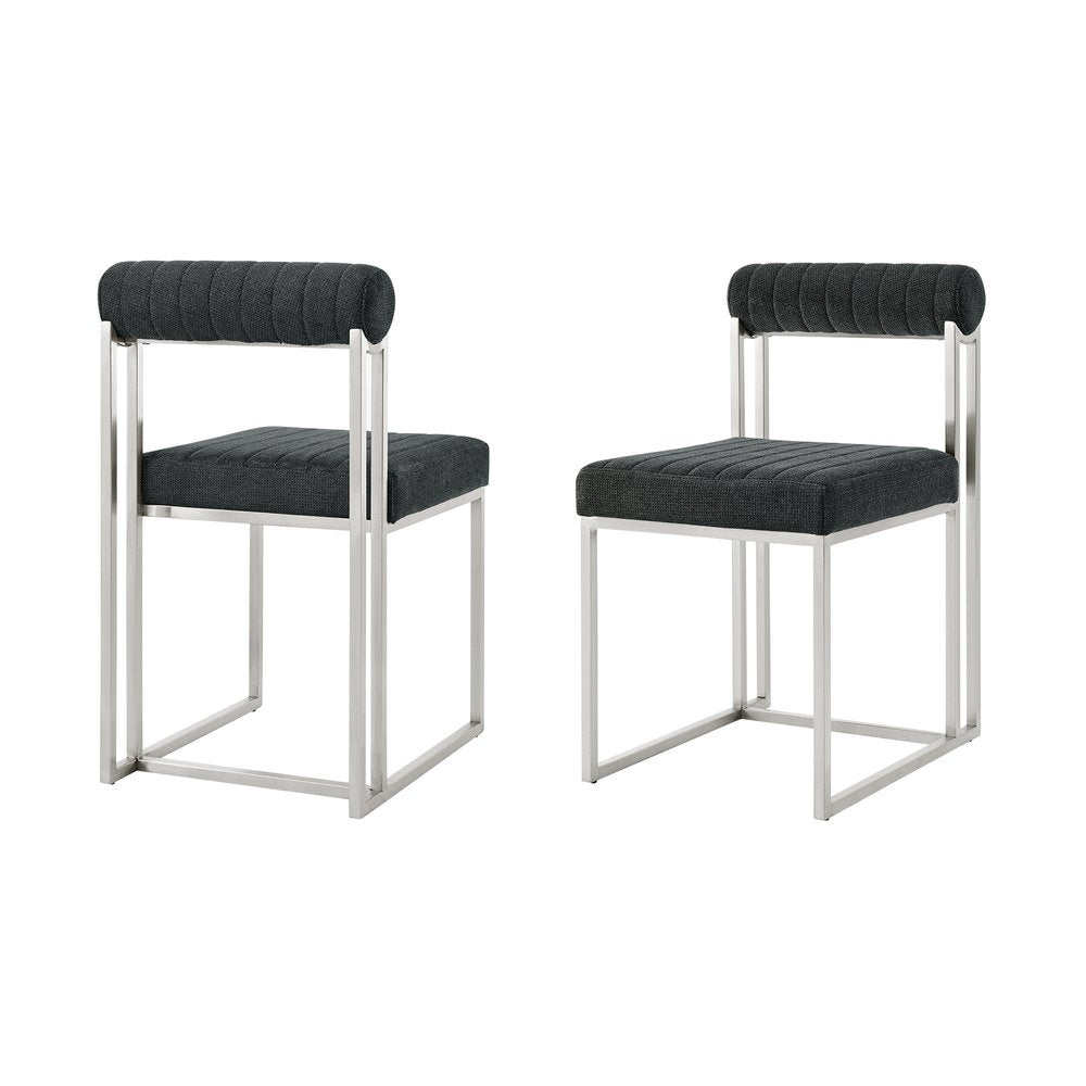 Set of Two Gray And Silver Upholstered Polyester Open Back Dining Side Chairs HomeRoots