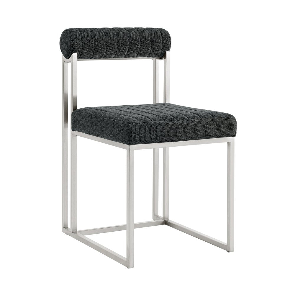 Set of Two Gray And Silver Upholstered Polyester Open Back Dining Side Chairs HomeRoots
