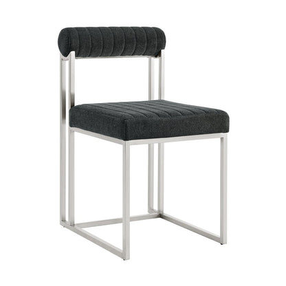 Set of Two Gray And Silver Upholstered Polyester Open Back Dining Side Chairs HomeRoots