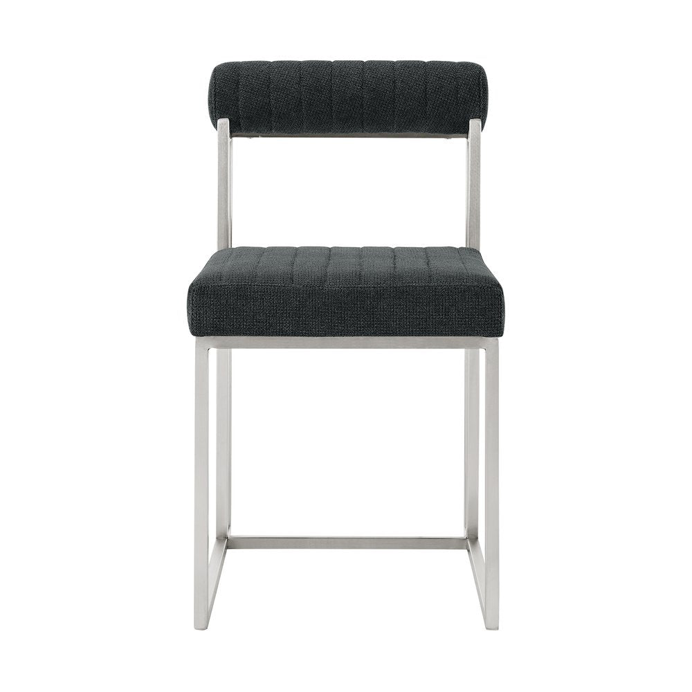 Set of Two Gray And Silver Upholstered Polyester Open Back Dining Side Chairs HomeRoots