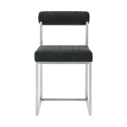Set of Two Gray And Silver Upholstered Polyester Open Back Dining Side Chairs HomeRoots