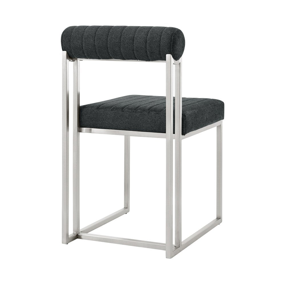 Set of Two Gray And Silver Upholstered Polyester Open Back Dining Side Chairs HomeRoots