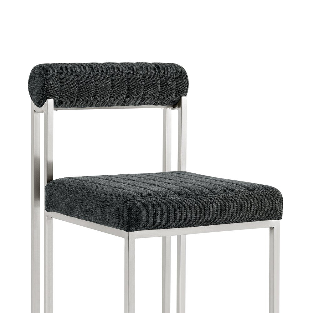 Set of Two Gray And Silver Upholstered Polyester Open Back Dining Side Chairs HomeRoots