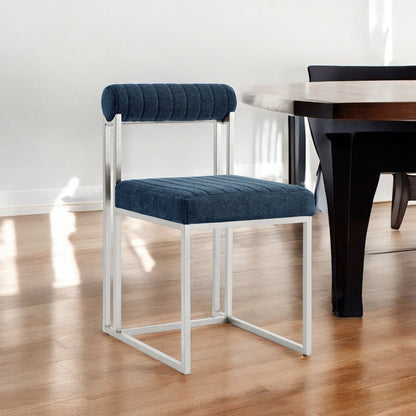 Set of Two Blue And Silver Upholstered Polyester Open Back Dining Side Chairs HomeRoots