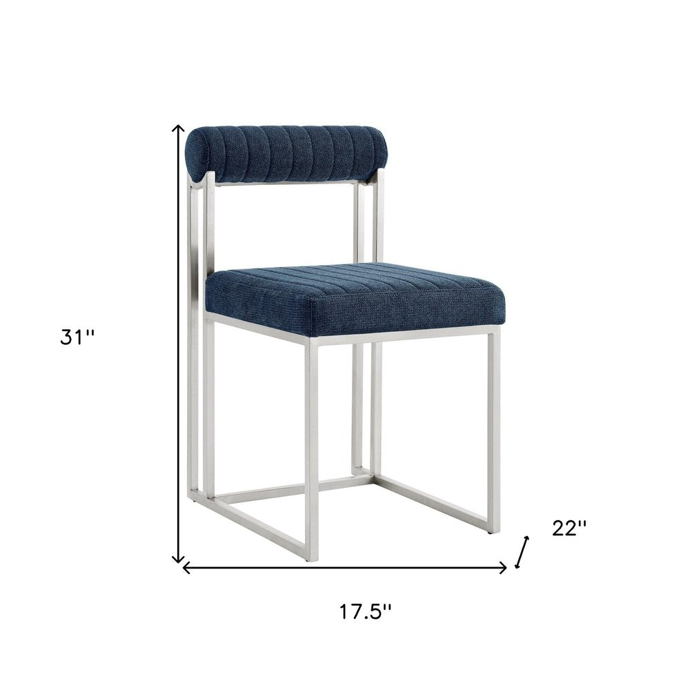 Set of Two Blue And Silver Upholstered Polyester Open Back Dining Side Chairs HomeRoots