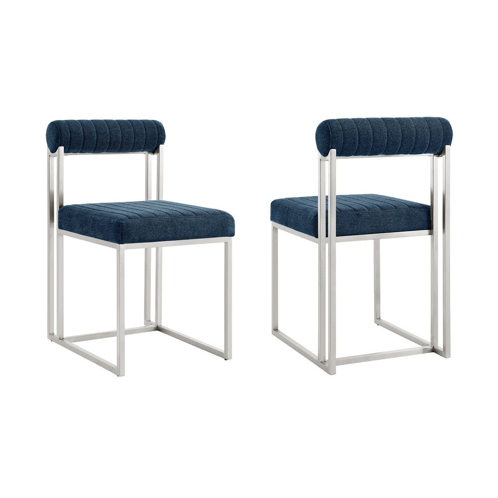 Set of Two Blue And Silver Upholstered Polyester Open Back Dining Side Chairs — view 6