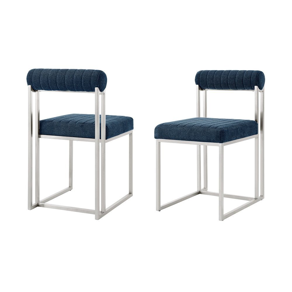 Set of Two Blue And Silver Upholstered Polyester Open Back Dining Side Chairs — view 7