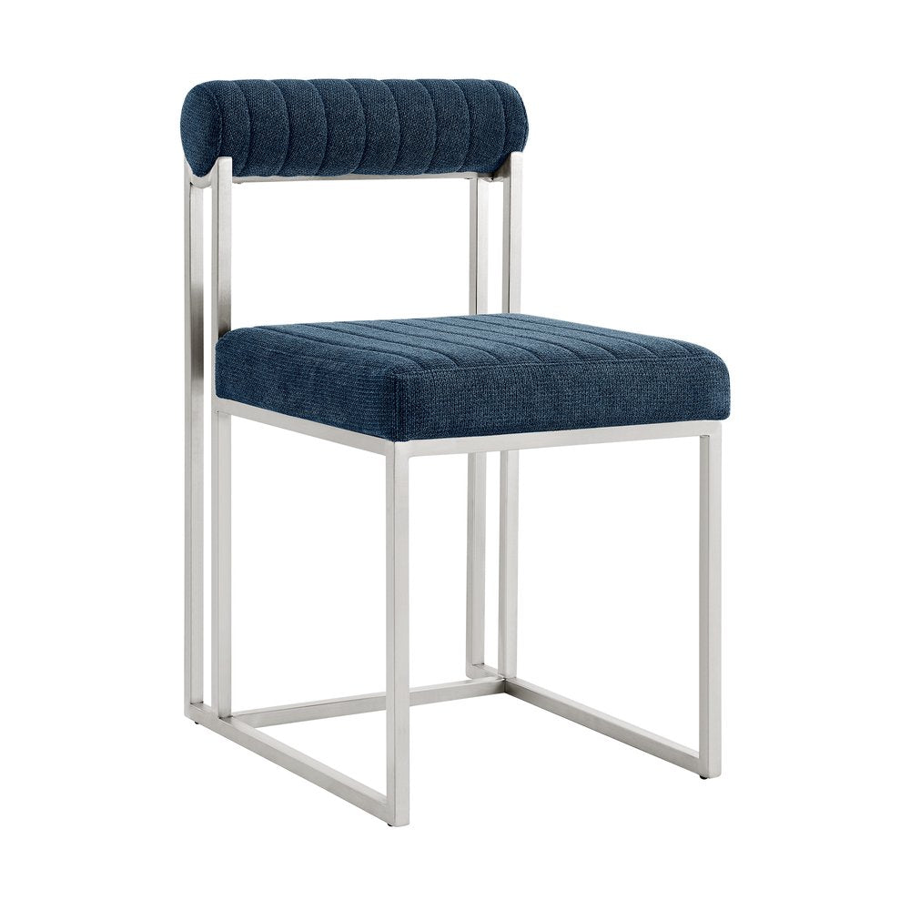 Set of Two Blue And Silver Upholstered Polyester Open Back Dining Side Chairs — view 3