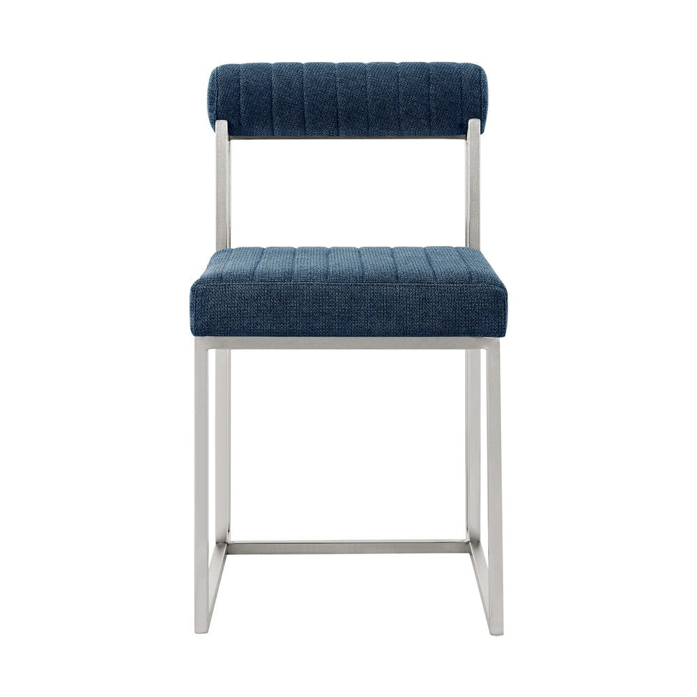 Set of Two Blue And Silver Upholstered Polyester Open Back Dining Side Chairs — view 2
