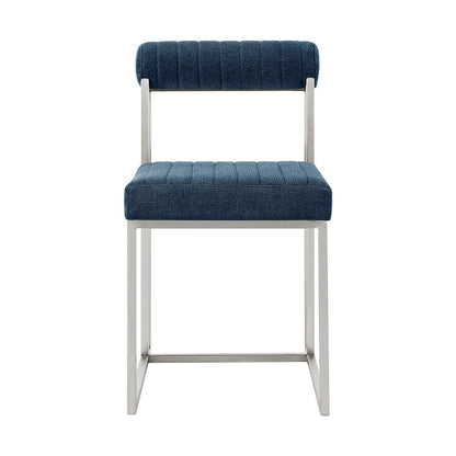 Set of Two Blue And Silver Upholstered Polyester Open Back Dining Side Chairs HomeRoots