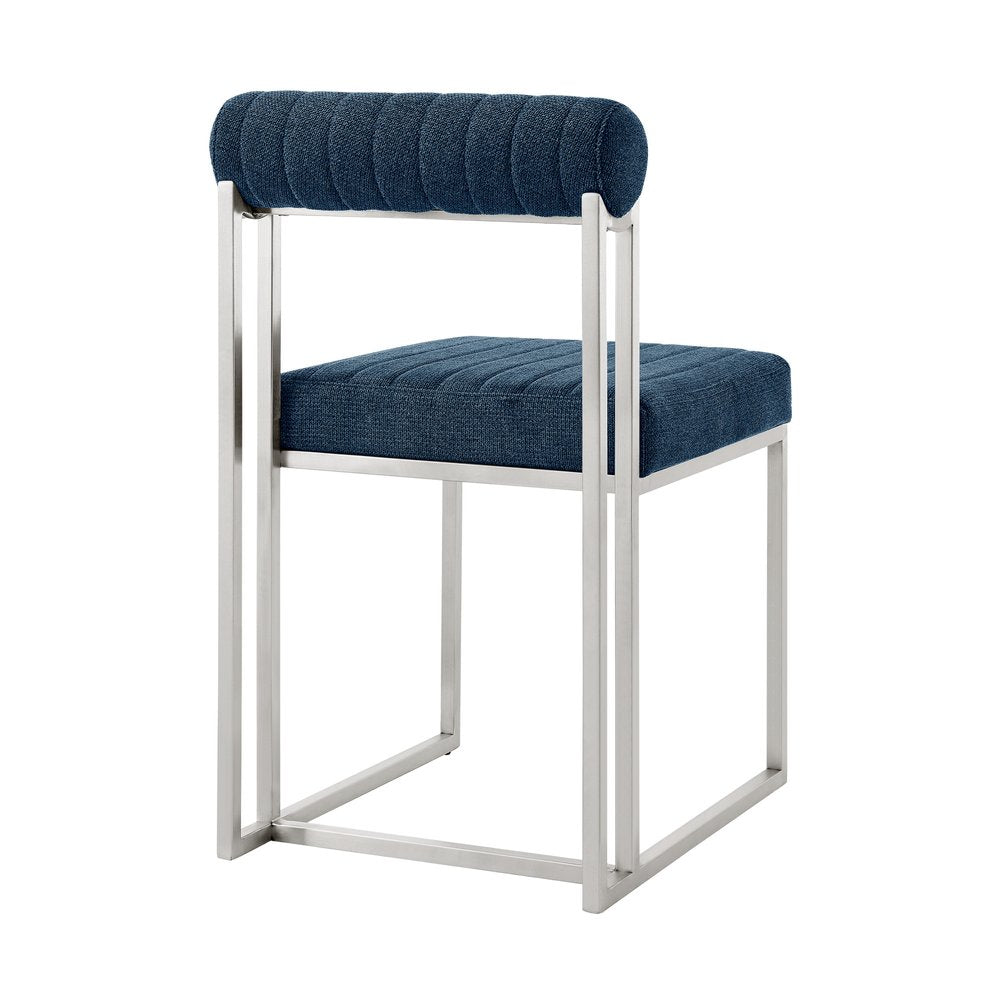 Set of Two Blue And Silver Upholstered Polyester Open Back Dining Side Chairs HomeRoots