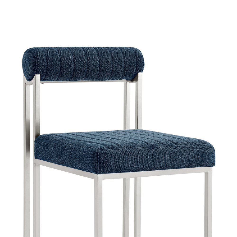 Set of Two Blue And Silver Upholstered Polyester Open Back Dining Side Chairs HomeRoots