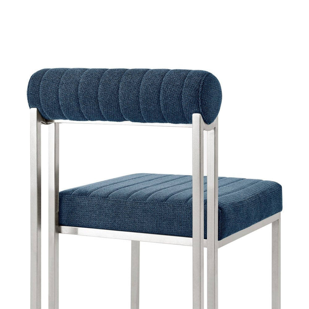 Set of Two Blue And Silver Upholstered Polyester Open Back Dining Side Chairs HomeRoots