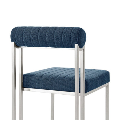 Set of Two Blue And Silver Upholstered Polyester Open Back Dining Side Chairs HomeRoots