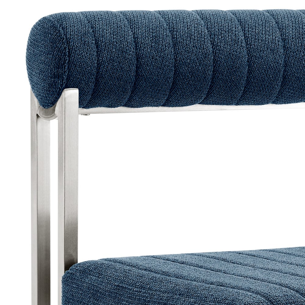 Set of Two Blue And Silver Upholstered Polyester Open Back Dining Side Chairs HomeRoots