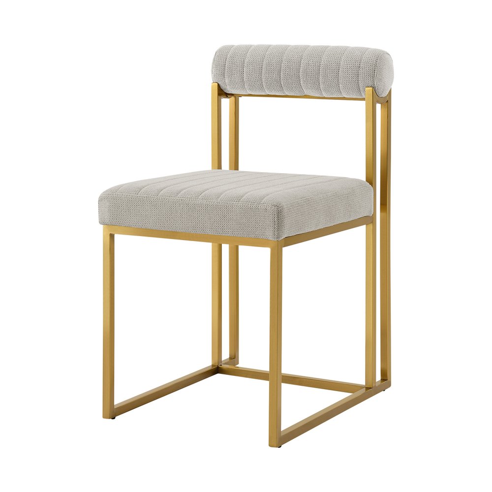 Set of Two Gray And Gold Upholstered Polyester Open Back Dining Side Chairs HomeRoots