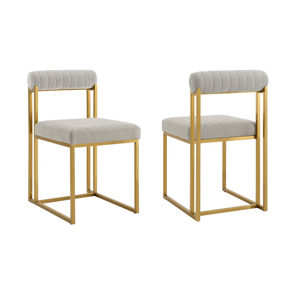 Set of Two Gray And Gold Upholstered Polyester Open Back Dining Side Chairs HomeRoots