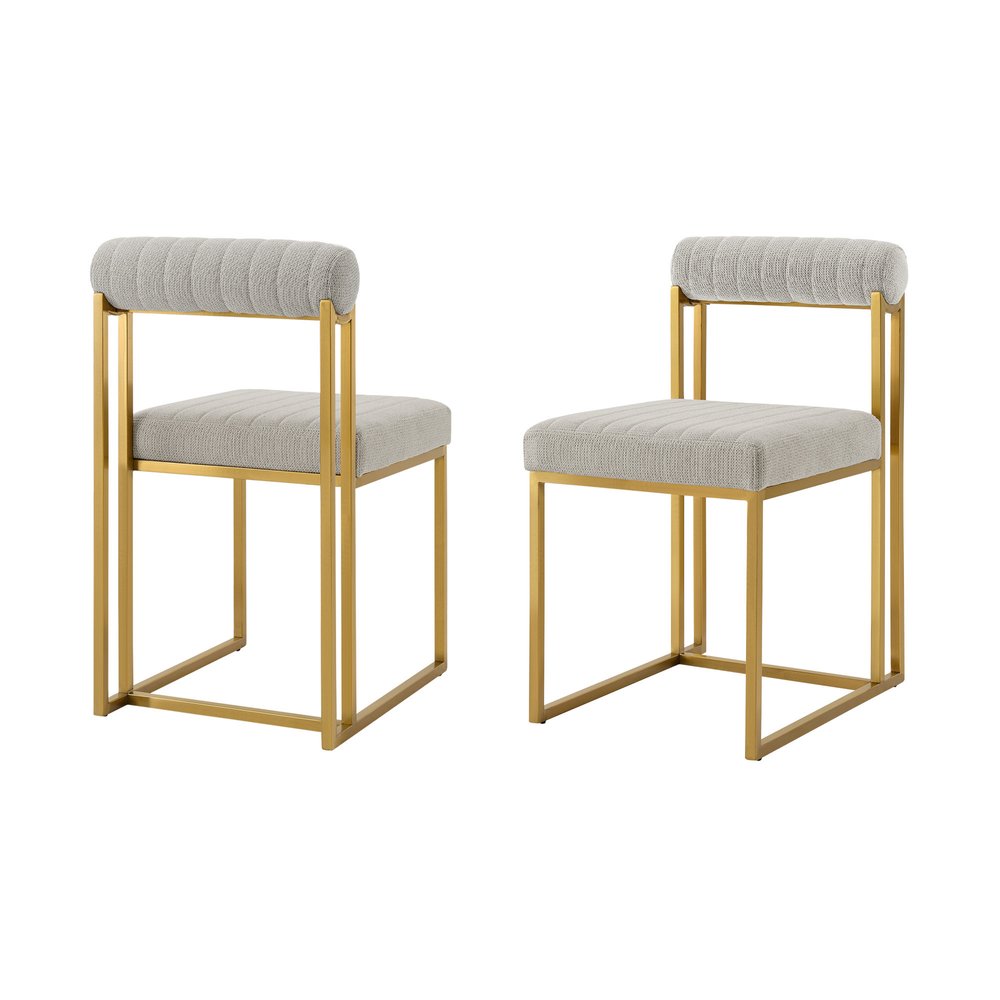 Set of Two Gray And Gold Upholstered Polyester Open Back Dining Side Chairs HomeRoots
