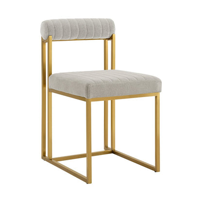 Set of Two Gray And Gold Upholstered Polyester Open Back Dining Side Chairs HomeRoots