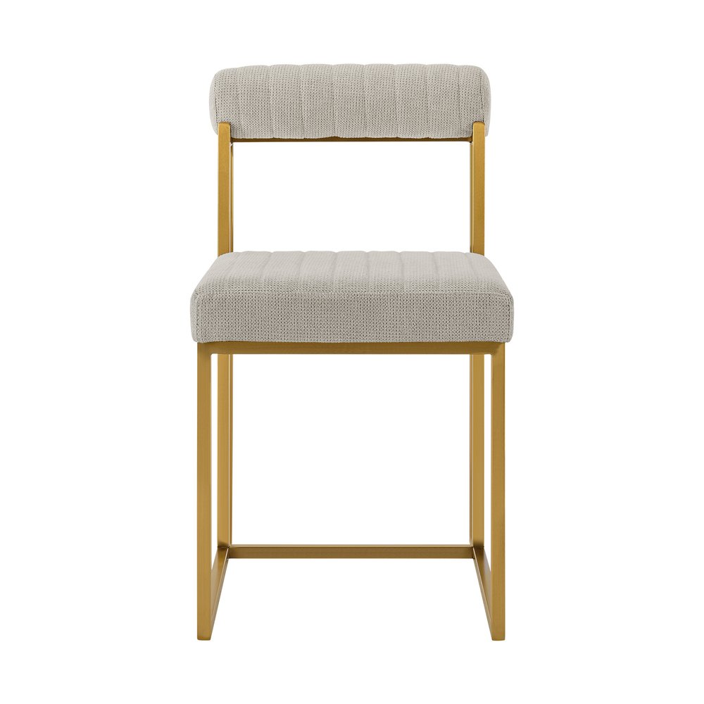 Set of Two Gray And Gold Upholstered Polyester Open Back Dining Side Chairs HomeRoots