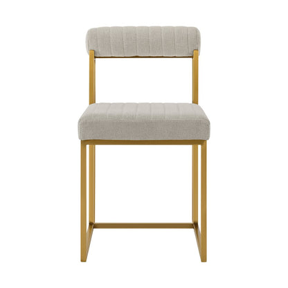 Set of Two Gray And Gold Upholstered Polyester Open Back Dining Side Chairs HomeRoots