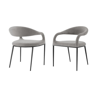Set of Two Gray And Black Upholstered Polyester Open Back Dining Arm Chairs HomeRoots