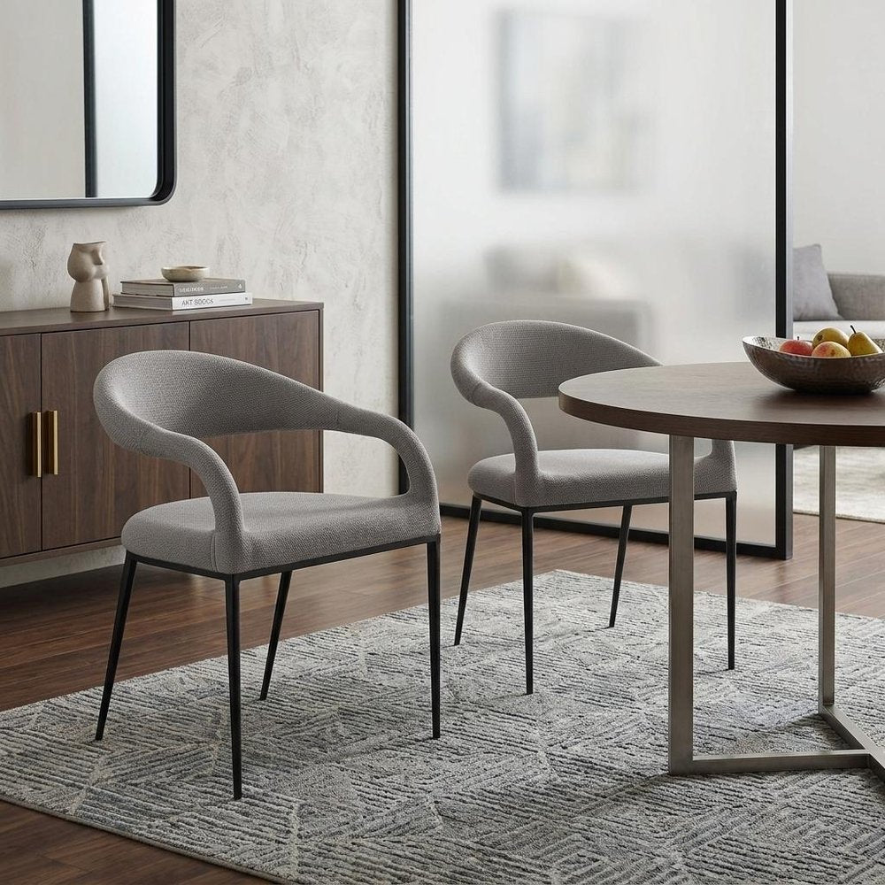 Set of Two Gray And Black Upholstered Polyester Open Back Dining Arm Chairs HomeRoots