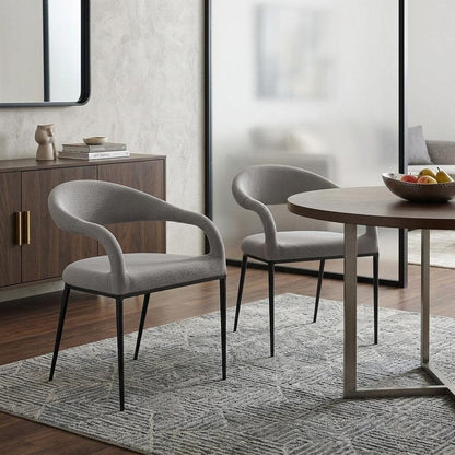 Set of Two Gray And Black Upholstered Polyester Open Back Dining Arm Chairs HomeRoots