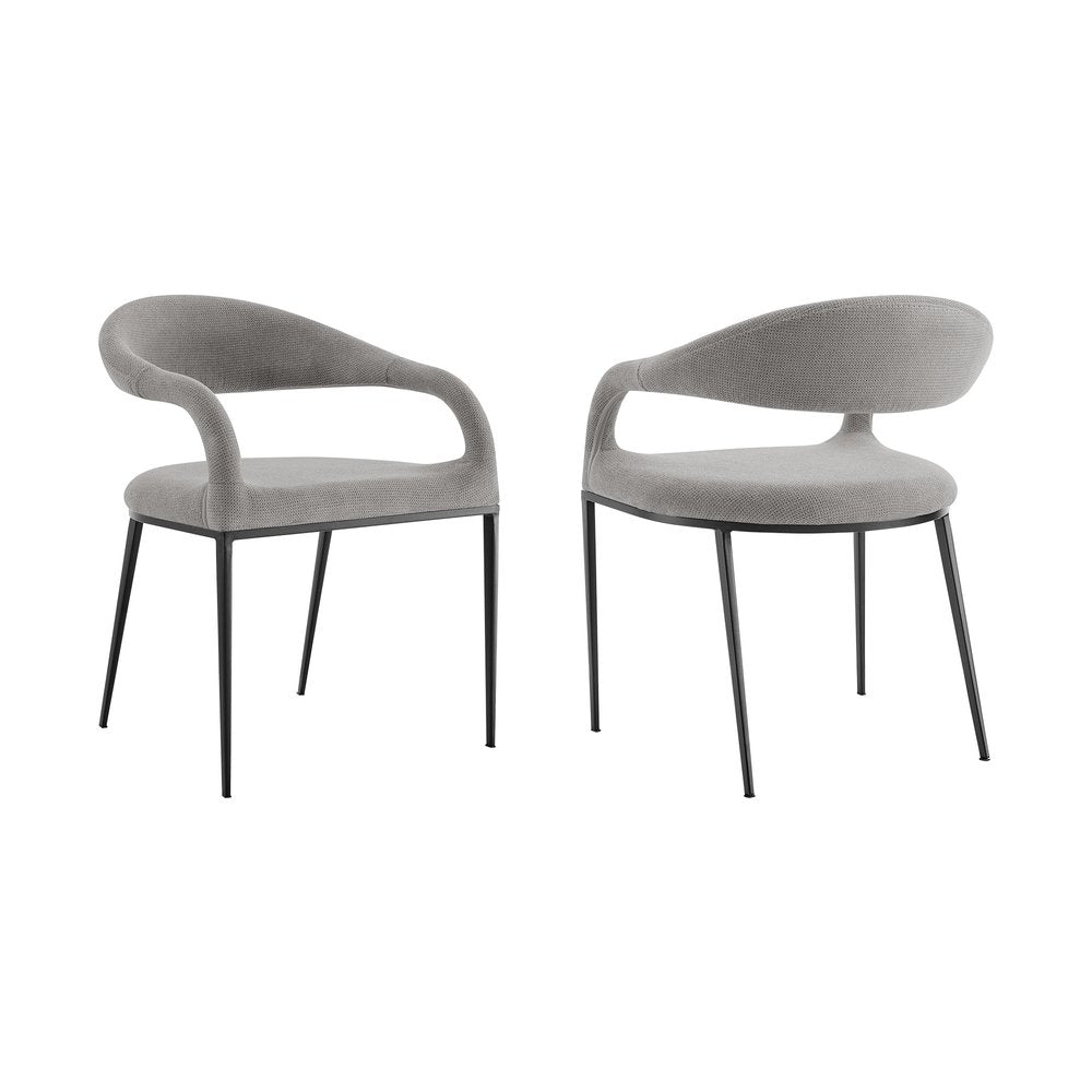 Set of Two Gray And Black Upholstered Polyester Open Back Dining Arm Chairs HomeRoots