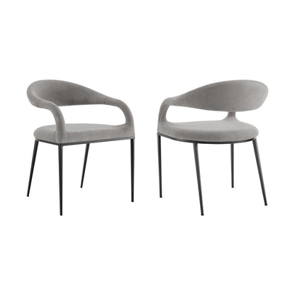 Set of Two Gray And Black Upholstered Polyester Open Back Dining Arm Chairs HomeRoots